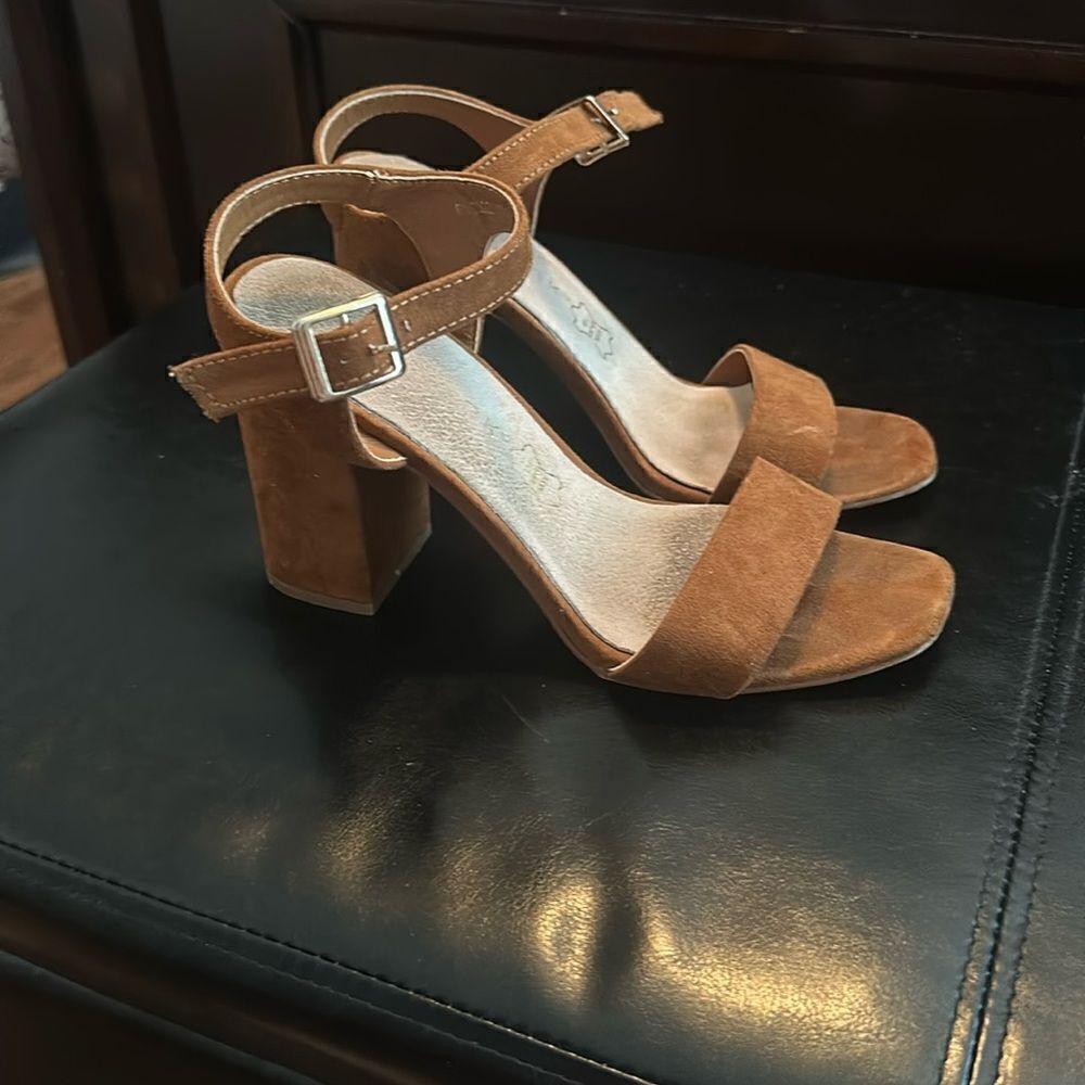 Genuine leather chunky heels